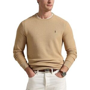 Polo Ralph Lauren Mesh-Knit Cotton Crewneck Sweater camel melange size small